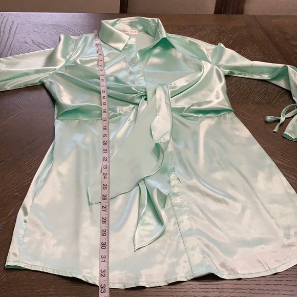Hazel & Olive light green/mint silky satin shirt dress Size L - Picture 17 of 17